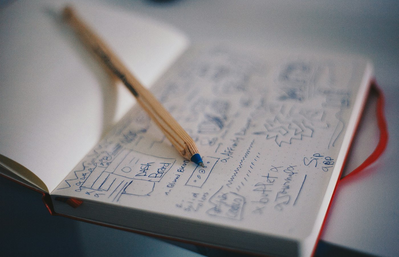 Sketchbook notes used to compare branding directions